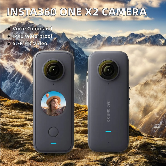 Insta360 One X2 360-Degree WaterProof Sports Action Camera with 5.7K AI Edit Live Webcam Voice Control Panoramic Features Elite