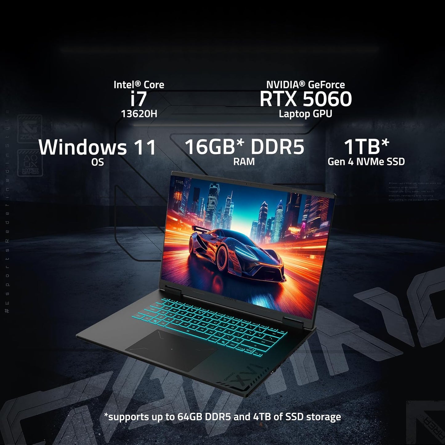 GIGABYTE - Gaming A16 Gaming Laptop - 165Hz 1920x1200 WUXGA - NVIDIA GeForce RTX 5060 - Intel i7-13620H - 1TB SSD with 16GB DDR5 RAM - Windows 11 Home AD Gaming A16 CVHI3US894SH Elite