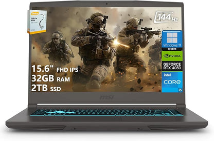 msi Thin Gaming Laptop, 15.6" FHD 144Hz, Intel i5-13420H, RTX 3050, 16GB RAM, 512GB NVMe SSD, Windows 11 Home Elite