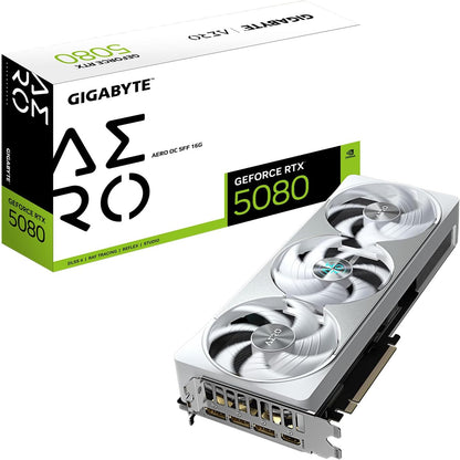 GIGABYTE GeForce RTX 5080 AERO OC SFF 16G Graphics Card, WINDFORCE Cooling System, 16GB 256-bit GDDR7, GV-N5080AERO OC-16GD Video Card Elite