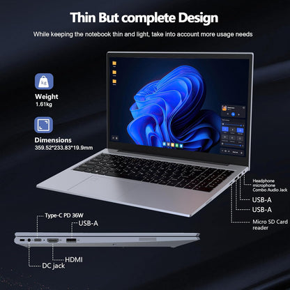 ZOLWAYTAC Laptop Gaming,Gaming laptops,16GB DDR4 512GB SSD,with N100 Processor(UP to 3.4Ghz,4C/4T),15.6" FHD 1920 * 1080P,Full Metal Housing,WiFi,BT,USB3.2,Type C Charging,180°Open Angle,Metallic Grey Elite