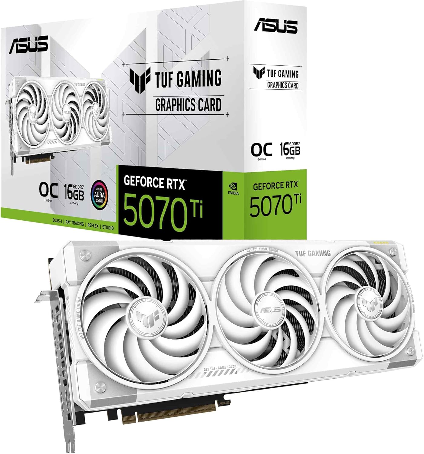 ASUS TUF Gaming GeForce RTX ™ 5070 Ti 16GB GDDR7 White OC Edition Gaming Graphics Card (PCIe® 5.0, HDMI®/DP 2.1, 3.125-slot, Military-Grade Components, Protective PCB Coating, axial-tech Fans) Elite