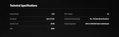 AMD Ryzen 7 5800X 8-core, 16-thread unlocked desktop processor Elite