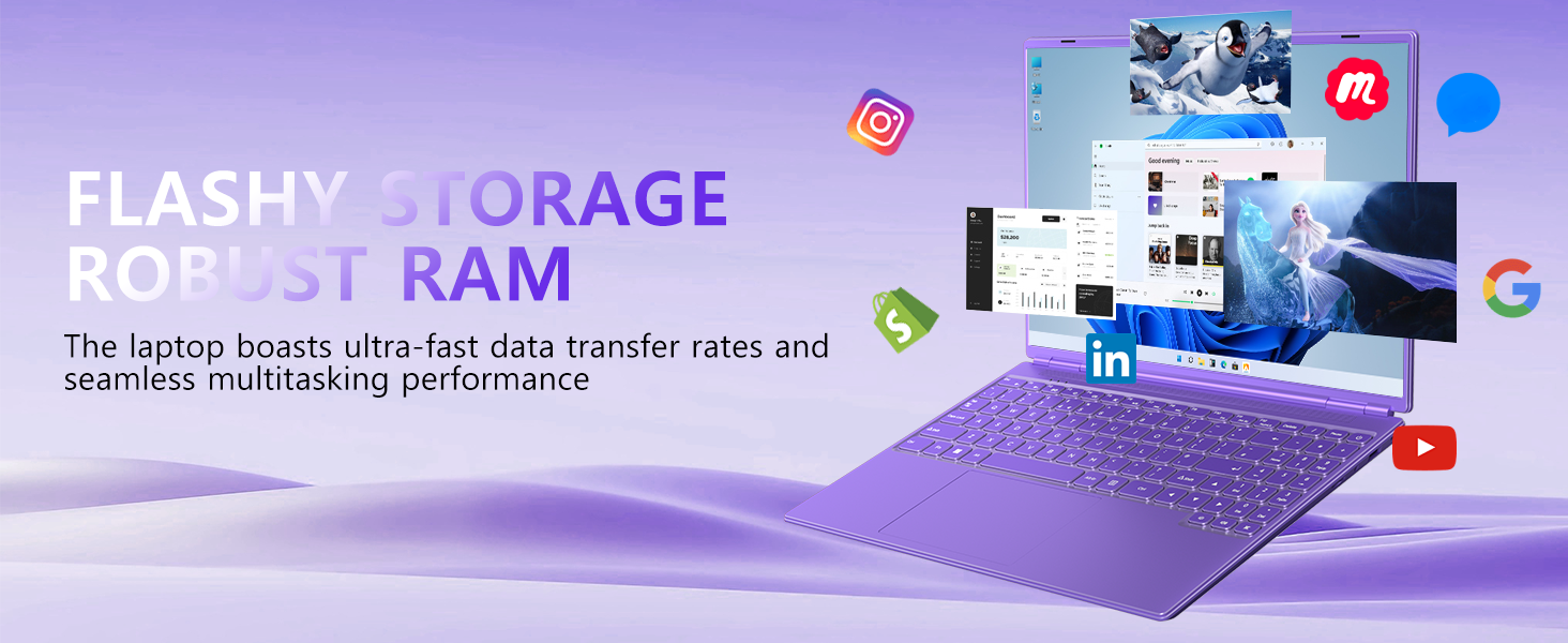 2025 16 Inch Gaming Laptop N5095 (Up to 2.9 GHz) 12GB+512GB SSD Support 1TB Expand Win 11 Laptops 1920 * 1200 FHD Screen 5G WiFi BT 4.2 Webcam Cooling Fan Numeric Keypad-Purple Elite