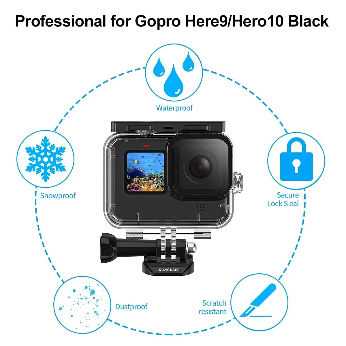 HONGDAK WaterProof Housing  for Go Pro Hero 12/Hero 11 Black/Hero 10 Black/Hero 9 Black,Protective Underwater Dive Elite