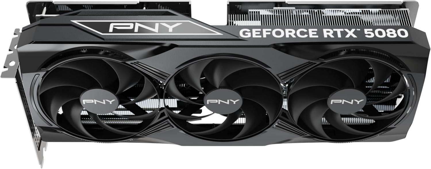 PNY NVIDIA GeForce RTX™ 5080 OC Triple Fan, Graphics Card (16GB GDDR7, 256-bit, Boost Speed: 2730 MHz, PCIe® 5.0, HDMI®/DP 2.1, 2.99-Slot, NVIDIA Blackwell Architecture, DLSS 4) Elite