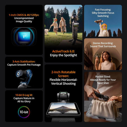 For DJI Osmo Pocket 3 1\" CMOS 4K/120fps Digital Vlogging Camera 3-Axis Stabilization Fast Focusing Face/Object for YouTube Elite