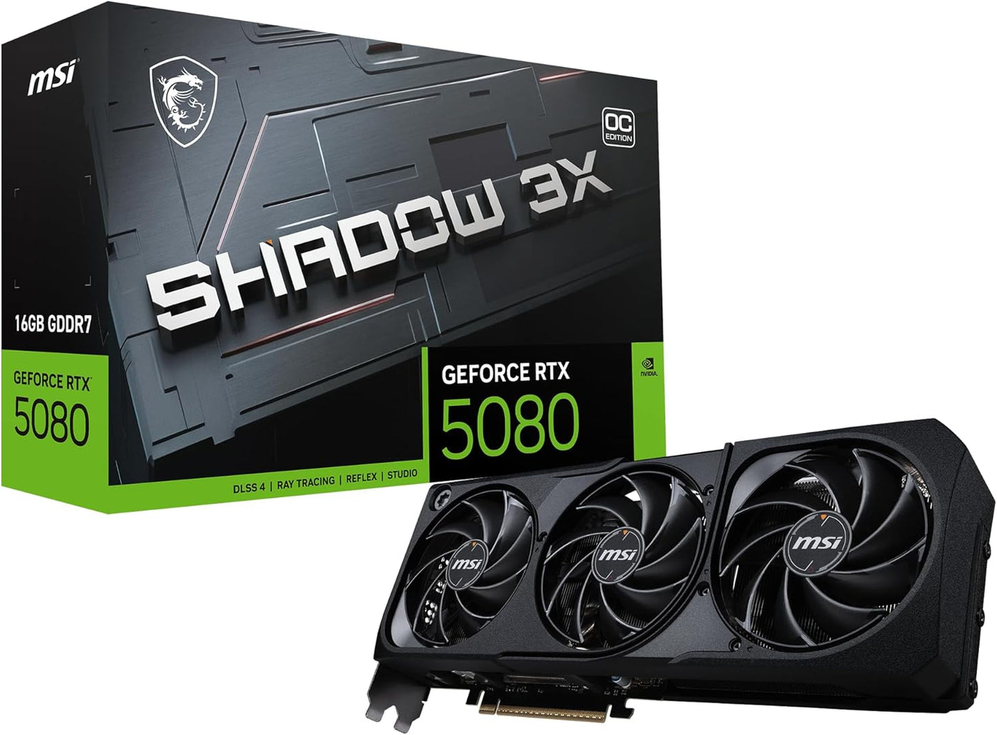 MSI Gaming RTX 5080 16G Shadow 3X OC Graphics Card (16GB GDDR7, 256-bit, Extreme Clock TBD MHz, DisplayPort x 3 2.1a, HDMI 2.1b, NVIDIA Blackwell Architecture) Elite