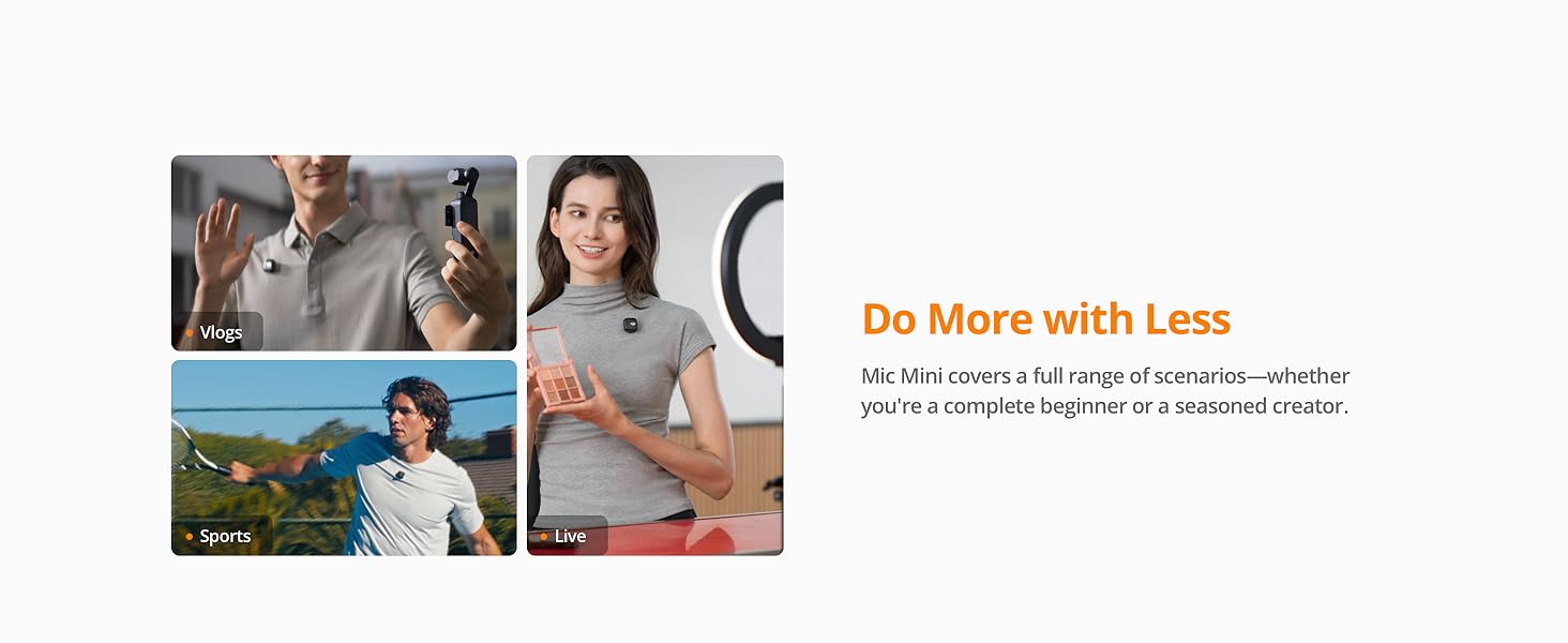 DJI Mic Mini Ultralight Wireless Lavalier Microphone for IPhone/Android 48h Use 2 TX 1 RX Charging Case 48h Use Noise Cancelling Elite