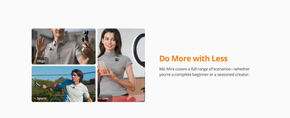 DJI Mic Mini Ultralight Wireless Lavalier Microphone for IPhone/Android 48h Use 2 TX 1 RX Charging Case 48h Use Noise Cancelling Elite