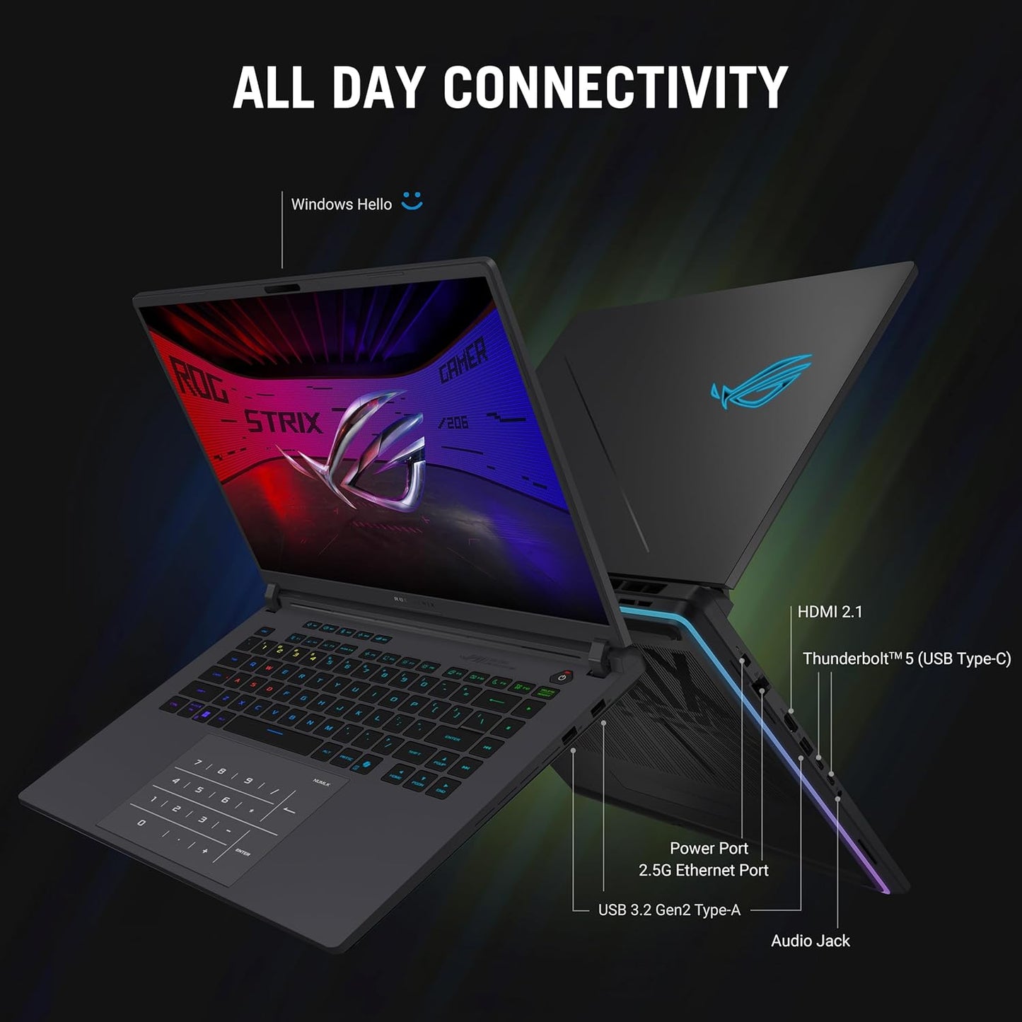 ASUS ROG Strix G16 (2025) Gaming Laptop, 16” ROG Nebula 16:10 2.5K 240Hz/3ms, NVIDIA® GeForce RTX™ 5080, Intel® Core Ultra 9 275HX, 32GB DDR5, 1TB PCIe Gen 4 SSD, Wi-Fi 7, Windows 11 Home, G615LW-AS96 Elite