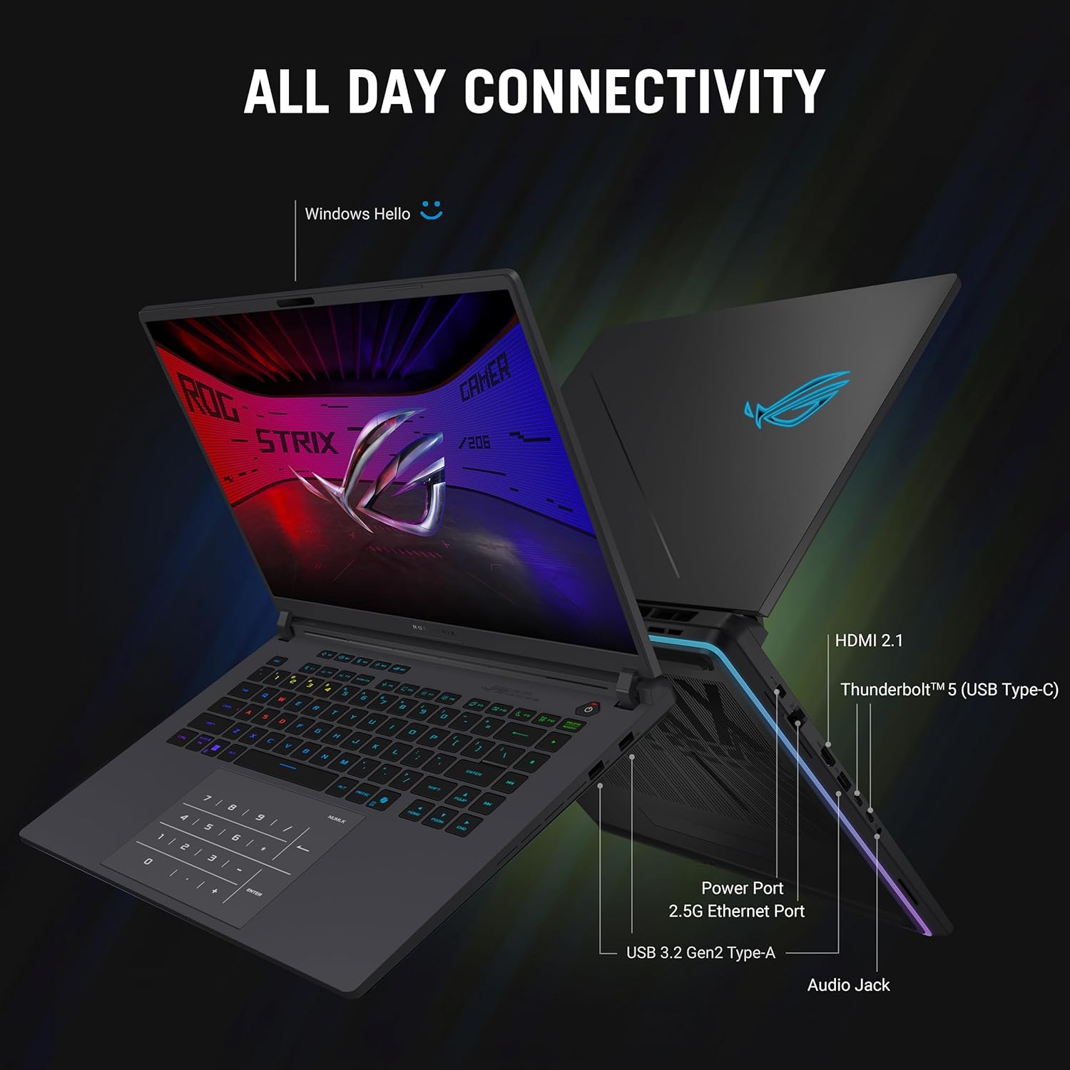 ASUS ROG Strix G16 (2025) Gaming Laptop, 16” ROG Nebula 16:10 2.5K 240Hz/3ms, NVIDIA® GeForce RTX™ 5080, Intel® Core Ultra 9 275HX, 32GB DDR5, 1TB PCIe Gen 4 SSD, Wi-Fi 7, Windows 11 Home, G615LW-AS96 Elite