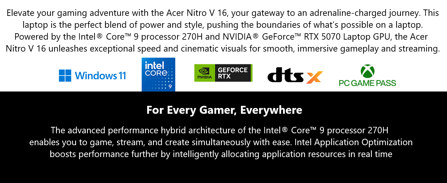 Acer Nitro V Gaming Laptop | Intel Core 9 Processor 270H | NVIDIA GeForce RTX 5070 Laptop GPU | 16" WUXGA IPS 180Hz Display | 32GB DDR5 | 1TB Gen 4 SSD | Wi-Fi 6 | Backlit KB | ANV16-72-933F Elite