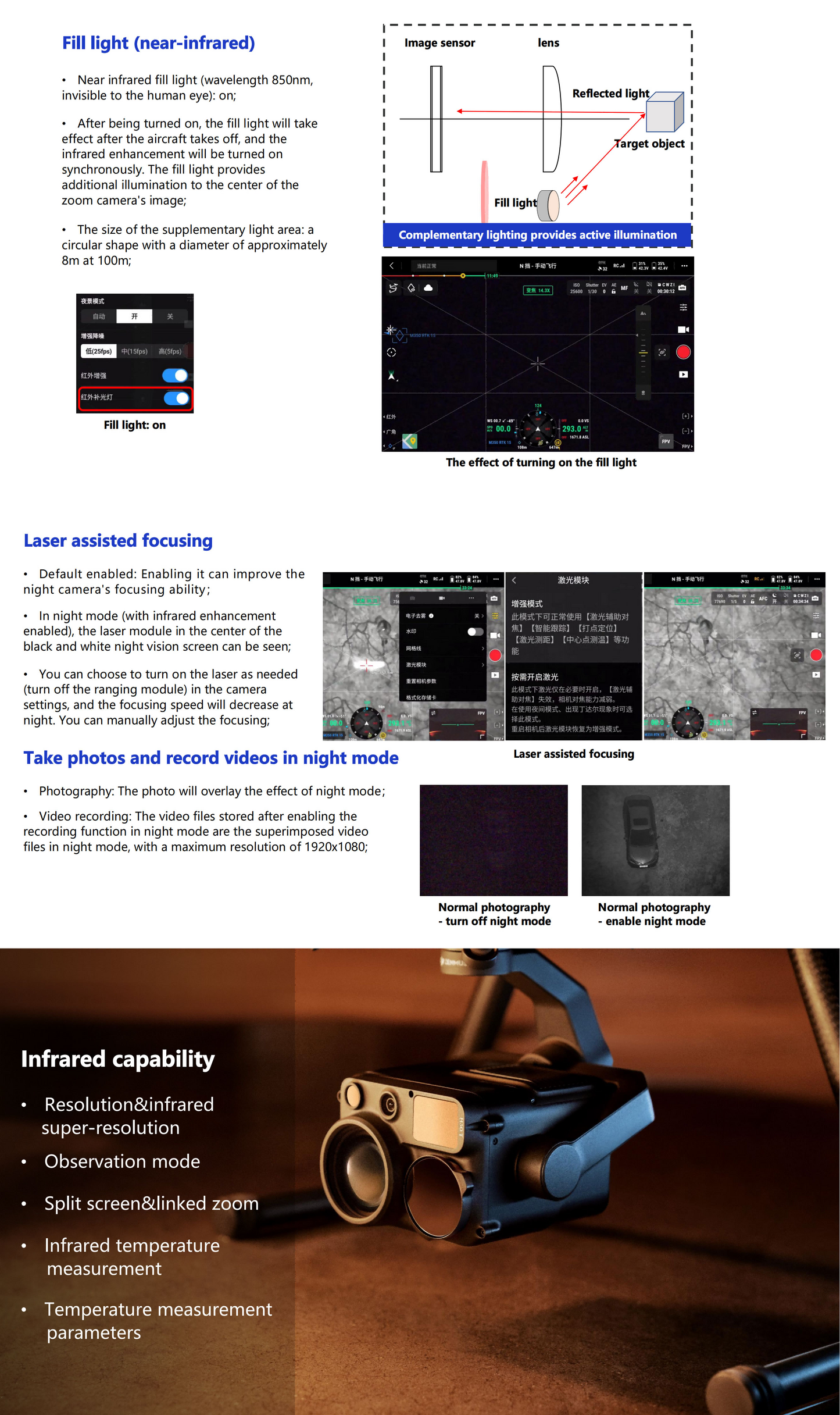 DJI Zenmuse H30T Thermal Camera with Infrared Night Vision Laser Range Finder NIR Auxiliary Light for Matrice 350RTK/Matrice 400 Elite