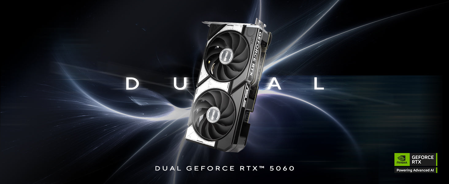 ASUS Dual GeForce RTX™ 5060 8GB GDDR7 OC Edition (PCIe 5.0, 8GB GDDR7, DLSS 4, HDMI 2.1b, DisplayPort 2.1b, 2.5-Slot Design, Axial-tech Fan Design, 0dB Technology, and More) Elite