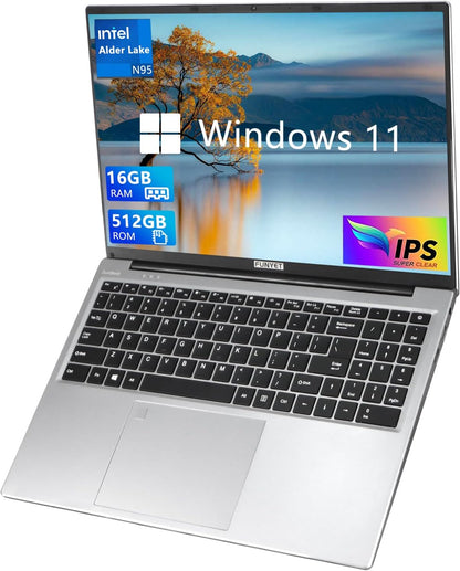 Laptop Computer, Gaming Laptop 2025 Windows 11 Pro, 16 Inch Lap Top PC, 16GB RAM 512GB SSD, Intel 12th Gen N95 Processor(up to 3.4GHz), Backlit Keyboard, Fingerprint Unlock, FHD 1920 * 1200 Elite