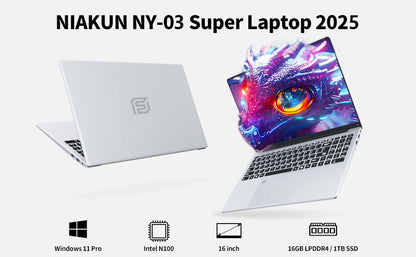 Laptop Computer, Gaming Laptops 2025, 16 Inch Lap Top PC Win 11 Pro, 16GB RAM 1TB SSD, N100 Processor(up to 3.4GHz), Backlit Keyboard, for Business and Students Elite