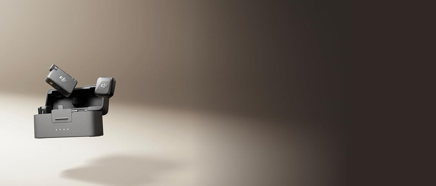 DJI Mic Mini Ultralight Wireless Lavalier Microphone for IPhone/Android 48h Use 2 TX 1 RX Charging Case 48h Use Noise Cancelling Elite