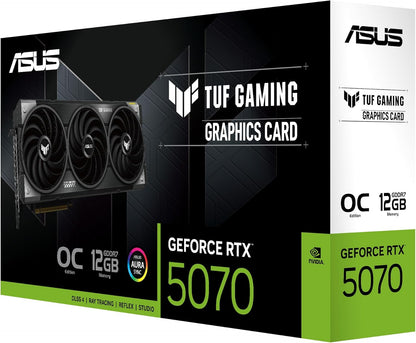 ASUS TUF Gaming GeForce RTX ™ 5070 12GB GDDR7 OC Edition Gaming Graphics Card (PCIe® 5.0, HDMI®/DP 2.1, 3.125-slot, Military-Grade Components, Protective PCB Coating, axial-tech Fans) Elite