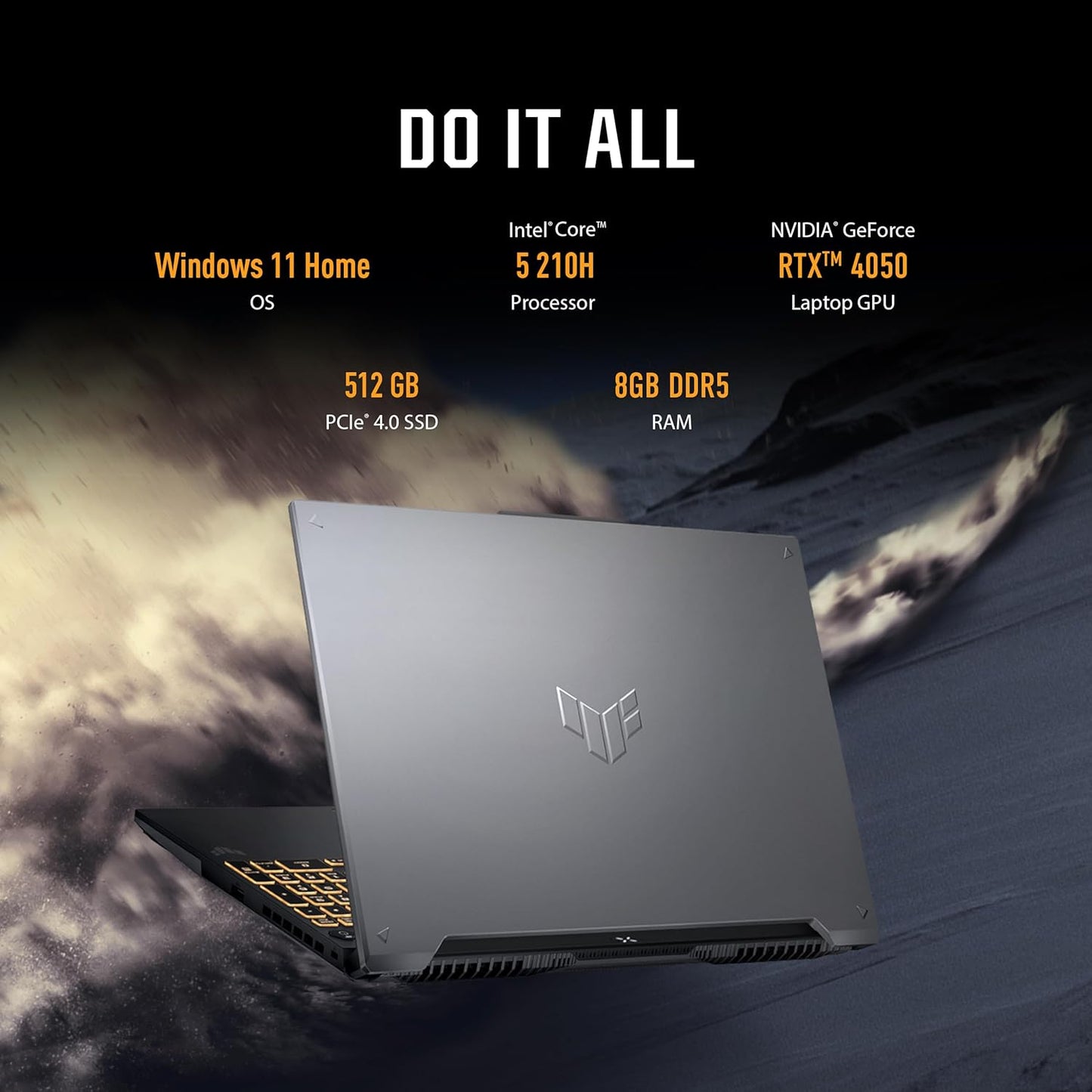 ASUS TUF Gaming F16 (2024) Gaming Laptop, 16” FHD+ 144Hz IPS-Level 16:10 Display, Intel® Core™ 5 210H Processor, NVIDIA® GeForce RTX™ 4050, 8GB DDR5, 512GB PCIe Gen4 SSD, Wi-Fi 6, Windows 11 Home Elite