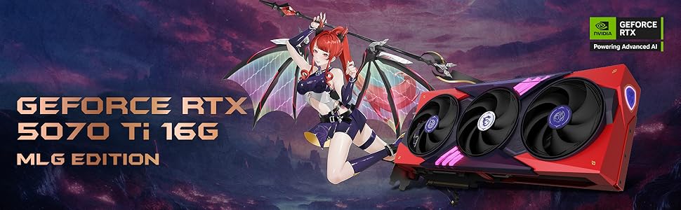 MSI Gaming RTX 5070 Ti 16G MLG Edition OC Graphics Card (16GB GDDR7, 256-bit, Extreme Clock 2580 MHz, DisplayPort x 3 2.1a, HDMI 2.1b, NVIDIA Blackwell Architecture) Elite