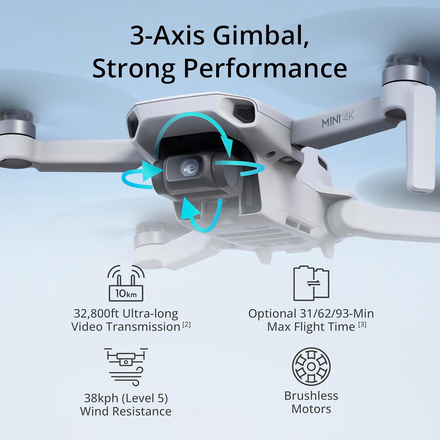 For DJI Mini 4K Drone 4K UHD Camera 31-min Max Flight Time 10km Video Transmission Auto Return Wind Resistance 31g 3-Axis Gimbal Elite