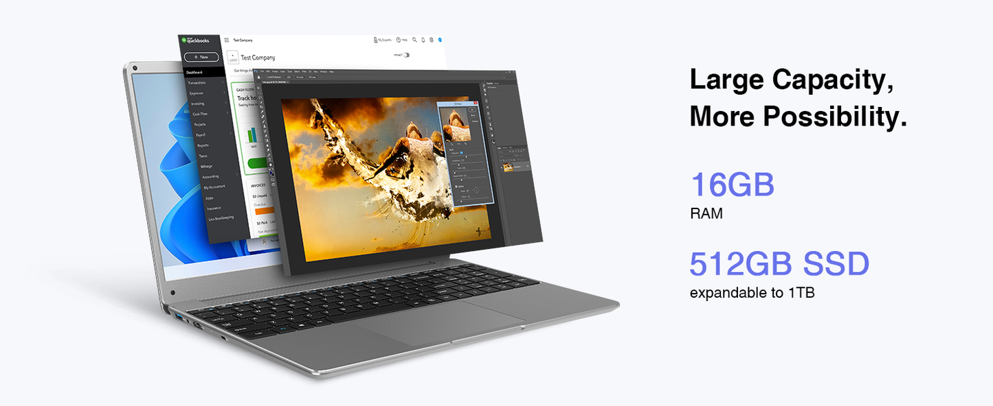 15.6" Windows 11 Laptop, Intel Core i3-5005U, 16GB RAM, 512GB SSD, FHD IPS Display, 2.4G/5G WiFi, BT5.0, RJ45, Webcam, Long Battery Life - for Work, Study, and Entertainment Elite