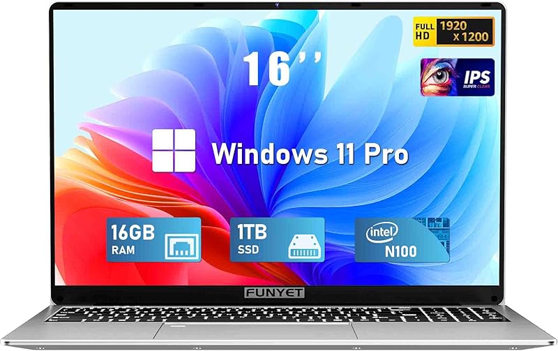 Laptop Computer, Gaming Laptop 2025 Windows 11 Pro, 16 Inch Lap Top PC, 16GB RAM 512GB SSD, Intel 12th Gen N95 Processor(up to 3.4GHz), Backlit Keyboard, Fingerprint Unlock, FHD 1920 * 1200 Elite