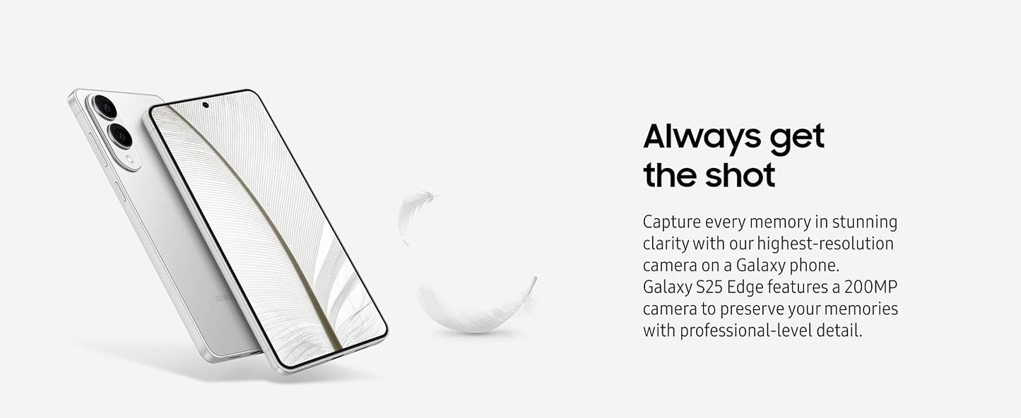 SAMSUNG Galaxy S25 Edge Cell Phone, 256 GB AI Smartphone, Unlocked Android, Night Video, Fast Processor, ProScaler Display, All-Day Battery, 2025, US 1 Yr Manufacturer Warranty, Titanium Silver Elite