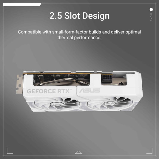 ASUS Dual GeForce RTX™ 5060 8GB GDDR7 White Edition (PCIe 5.0, 8GB GDDR7, DLSS 4, HDMI 2.1b, DisplayPort 2.1b, 2.5-Slot, Axial-tech Fan Design, 0dB Technology, Dual BIOS and More) Elite