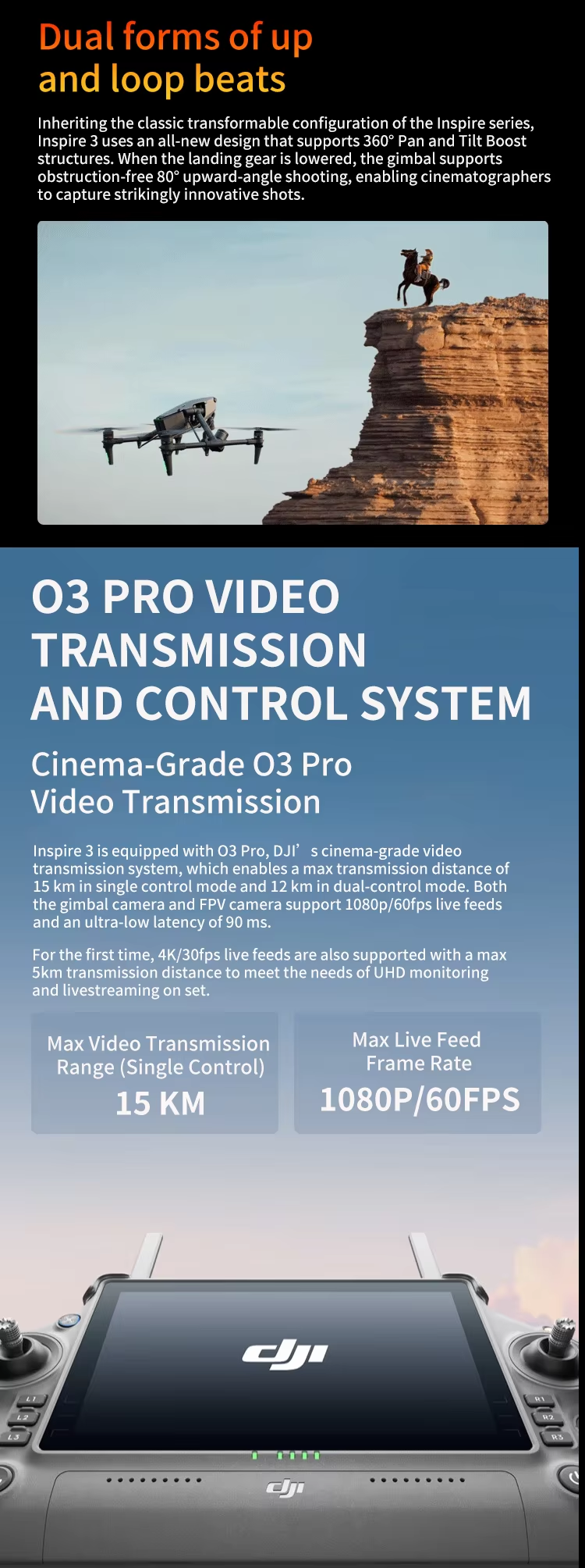 DJI Inspire 3 Camera Drone with Centimeter-Level RTK Positioning and Waypoint Pro Full-frame 8K/25fps CinemaDNG Dual Native ISO Elite
