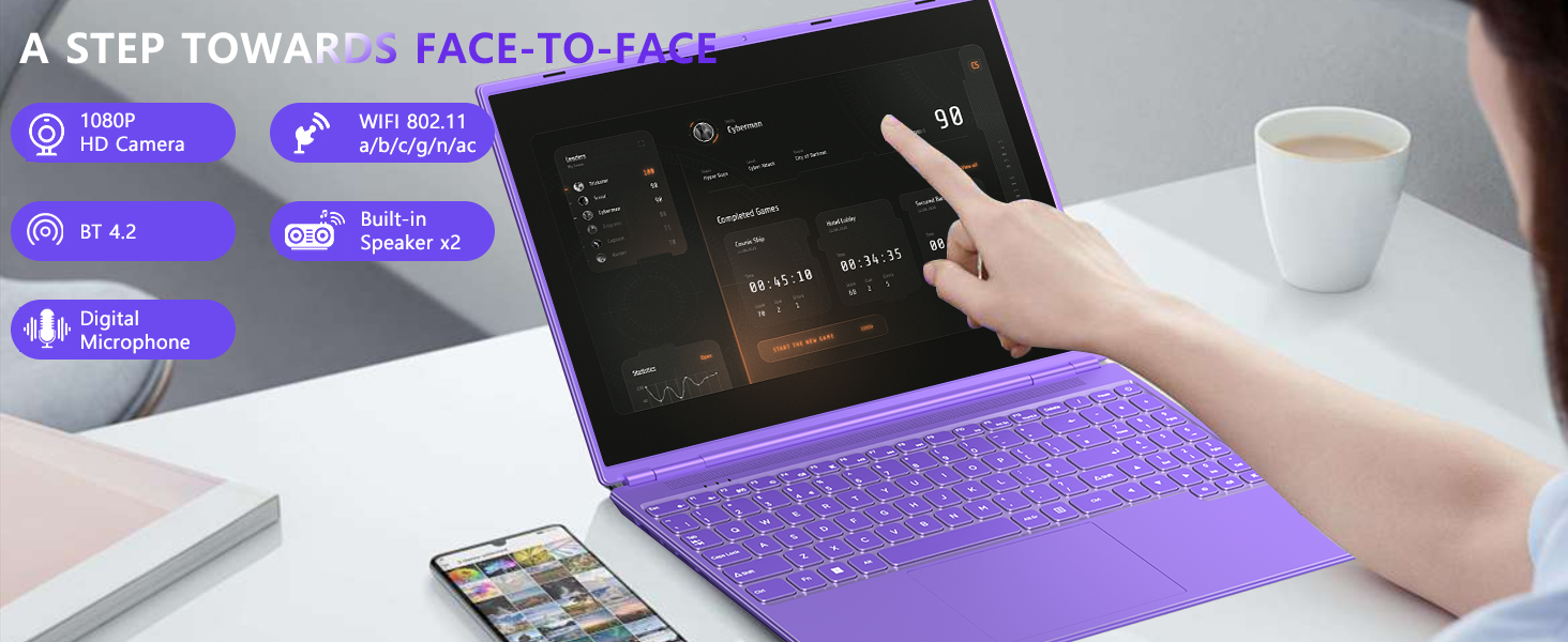 2025 16 Inch Gaming Laptop N5095 (Up to 2.9 GHz) 12GB+512GB SSD Support 1TB Expand Win 11 Laptops 1920 * 1200 FHD Screen 5G WiFi BT 4.2 Webcam Cooling Fan Numeric Keypad-Purple Elite