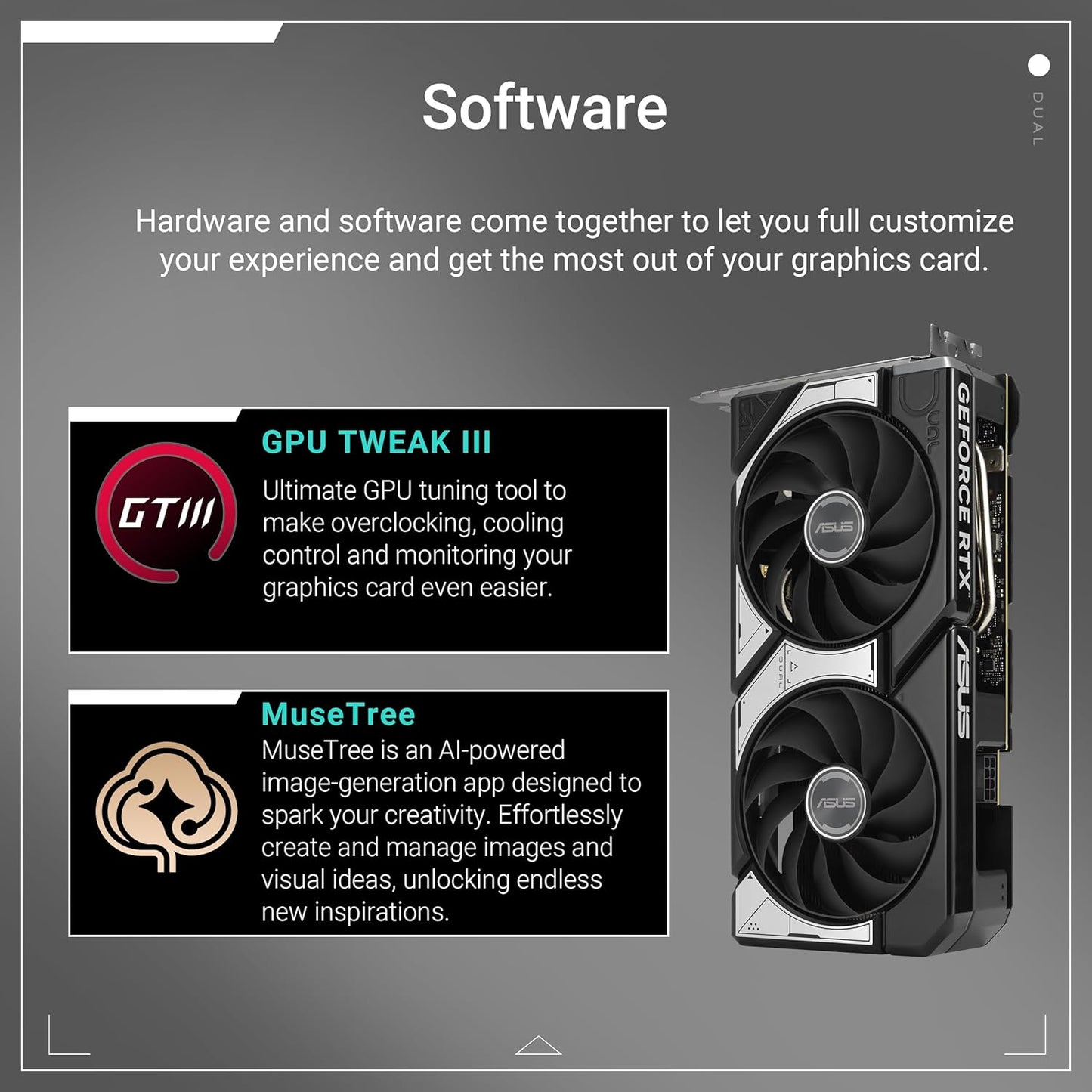 ASUS Dual GeForce RTX™ 5060 8GB GDDR7 OC Edition (PCIe 5.0, 8GB GDDR7, DLSS 4, HDMI 2.1b, DisplayPort 2.1b, 2.5-Slot Design, Axial-tech Fan Design, 0dB Technology, and More) Elite