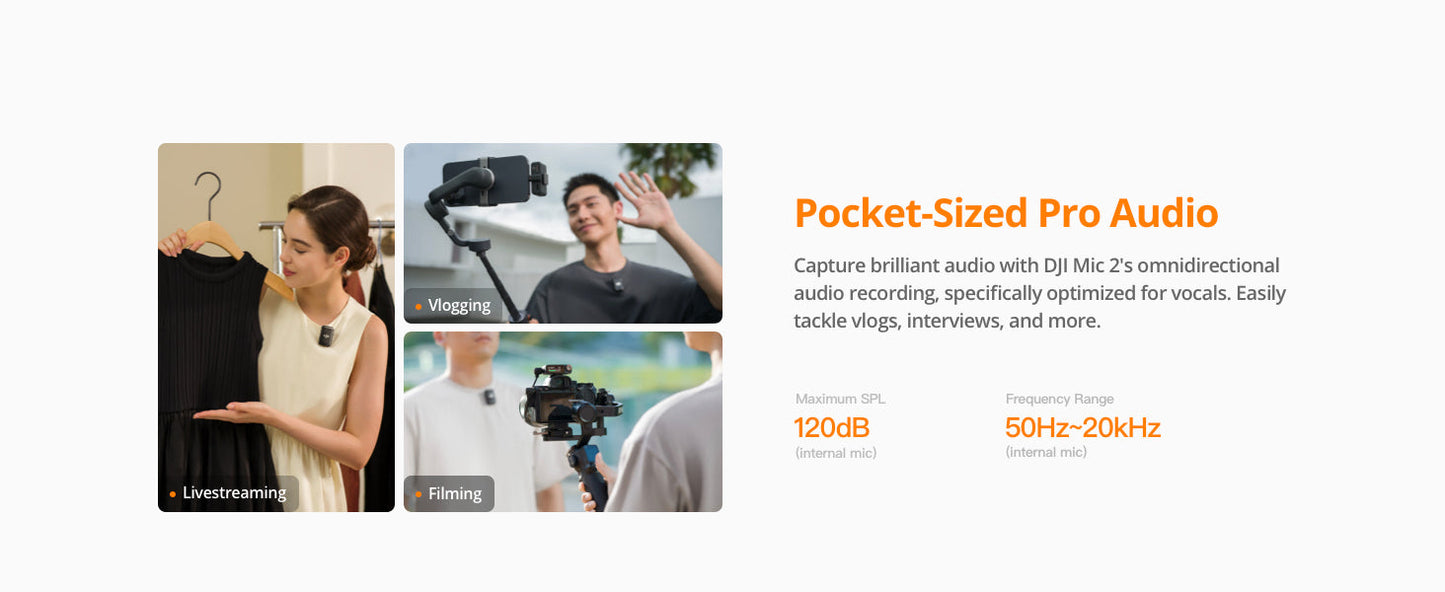 DJI Mic 2 2 TX 1 RX Charging Case Wireless Intelligent Noise Cancelling Lavalier Microphone 32-bit Float Internal Recording 820 Elite