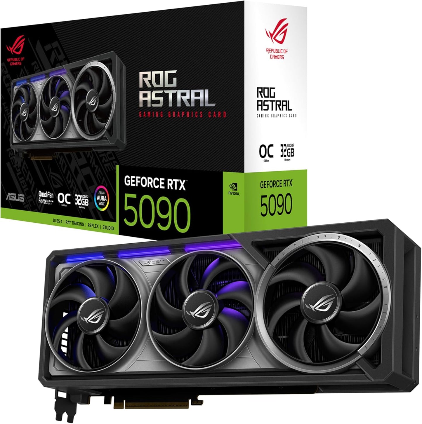 ASUS ROG Astral GeForce RTX™ 5090 OC Edition Gaming Graphics Card (PCIe® 5.0, 32GB GDDR7, HDMI®/DP 2.1, 3.8-Slot, 4-Fan Design, Axial-tech Fans, Patented Vapor Chamber, Phase-Change GPU Thermal pad) Elite