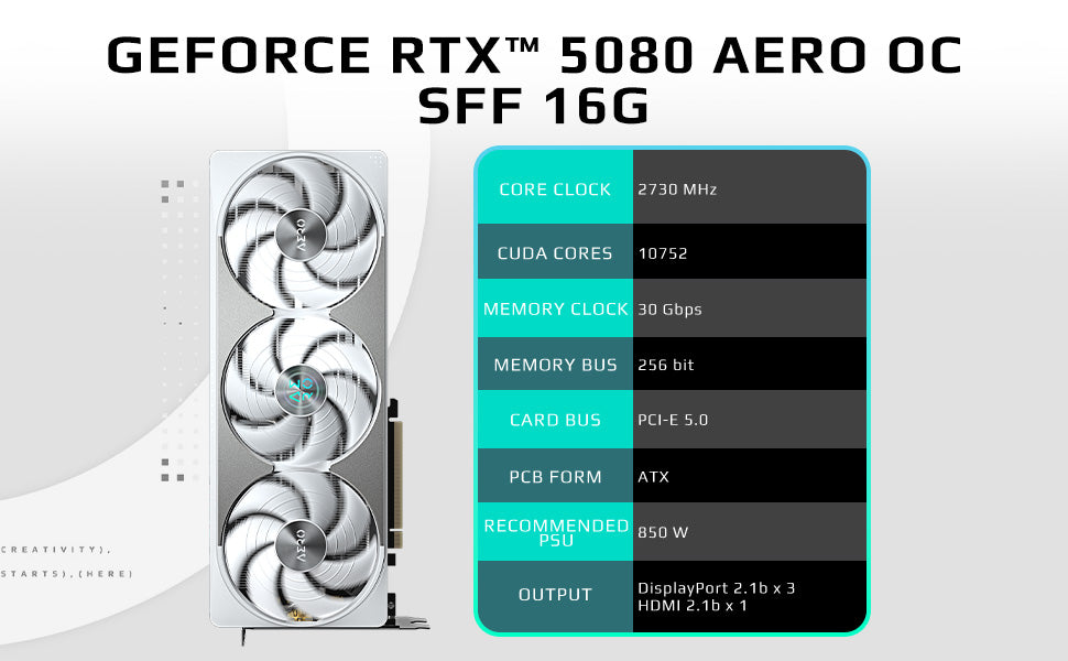 GIGABYTE GeForce RTX 5080 AERO OC SFF 16G Graphics Card, WINDFORCE Cooling System, 16GB 256-bit GDDR7, GV-N5080AERO OC-16GD Video Card Elite