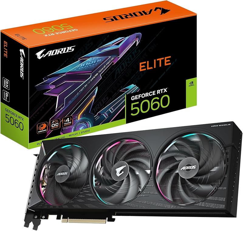 GIGABYTE GeForce RTX 5060 WINDFORCE OC 8G Graphics Card, 8GB 128-bit GDDR7, PCIe 5.0, WINDFORCE Cooling System, GV-N5060WF2OC-8GD Video Card Elite