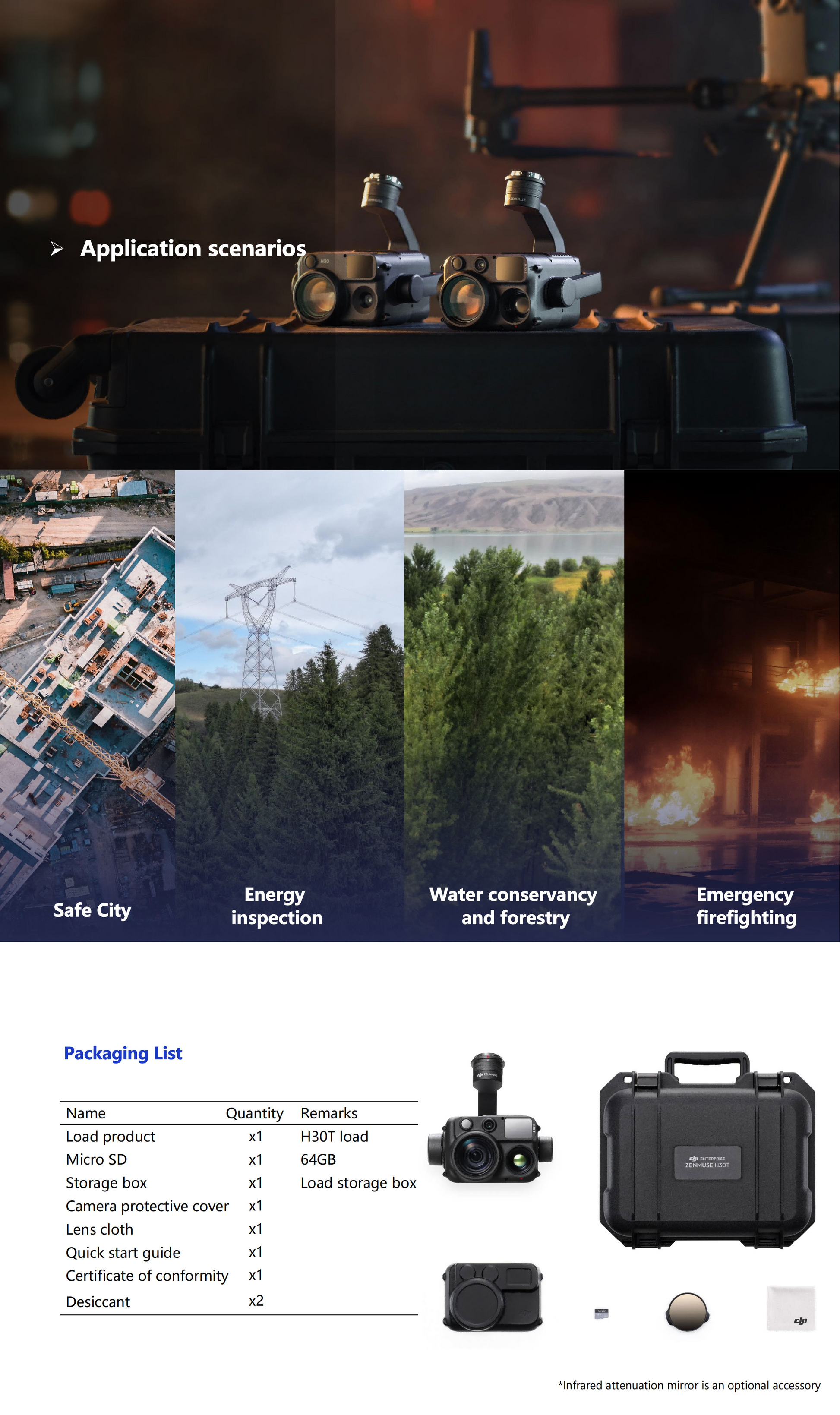 DJI Zenmuse H30T Thermal Camera with Infrared Night Vision Laser Range Finder NIR Auxiliary Light for Matrice 350RTK/Matrice 400 Elite