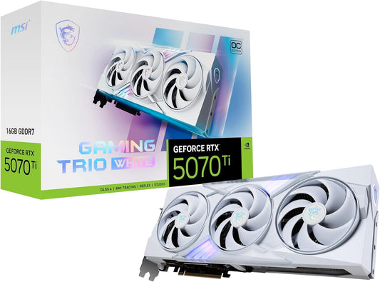MSI Gaming RTX 5070 TI 16G Gaming Trio OC White Graphics Card (16GB GDDR7, 256-bit, Extreme Performance: 2580 MHz, DisplayPort x 3 2.1a, HDMI 2.1b, NVIDIA Blackwell Architecture) Elite