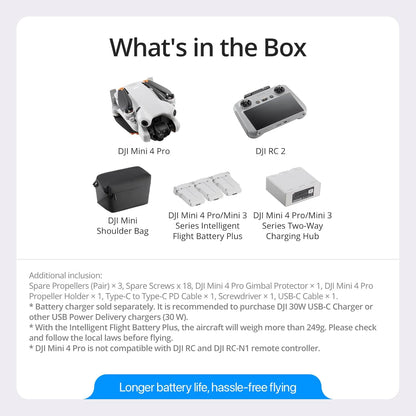 Brand-New DJI Mini 4 Pro Fly More Combo Plus: FHD Video, 10km Range, Omnidirectional Drone for Beginners at 249g Remote Control Elite