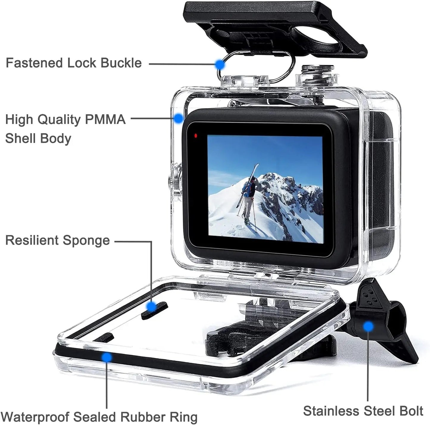 HONGDAK WaterProof Housing  for Go Pro Hero 12/Hero 11 Black/Hero 10 Black/Hero 9 Black,Protective Underwater Dive Elite