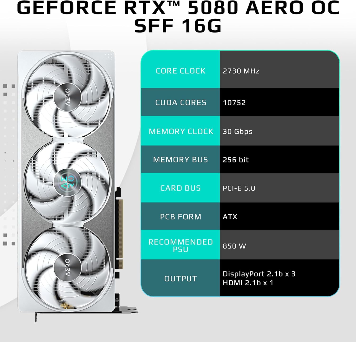 GIGABYTE GeForce RTX 5080 AERO OC SFF 16G Graphics Card, WINDFORCE Cooling System, 16GB 256-bit GDDR7, GV-N5080AERO OC-16GD Video Card Elite