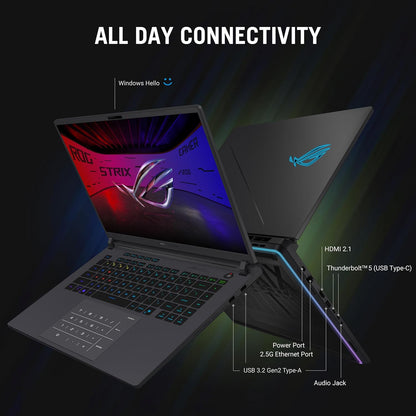 ASUS ROG Strix G16 (2025) Gaming Laptop, 16” ROG Nebula Display 16:10 2.5K 240Hz/3ms, NVIDIA® GeForce RTX™ 5070 Ti GPU, Intel® Core™ Ultra 9 275HX Processor, 32GB DDR5, 1TB SSD, Wi-Fi 7, Win11 Home Elite
