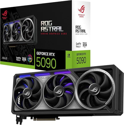 ASUS ROG Astral GeForce RTX™ 5090 OC Edition Gaming Graphics Card (PCIe® 5.0, 32GB GDDR7, HDMI®/DP 2.1, 3.8-Slot, 4-Fan Design, Axial-tech Fans, Patented Vapor Chamber, Phase-Change GPU Thermal pad) Elite