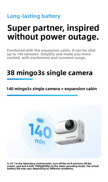 In-sta360 Go3s 128GB White Miniature Action & Sports Camcorder 4K Hand-Free POVs Stabilized Battery Life for 140 Minutes Elite