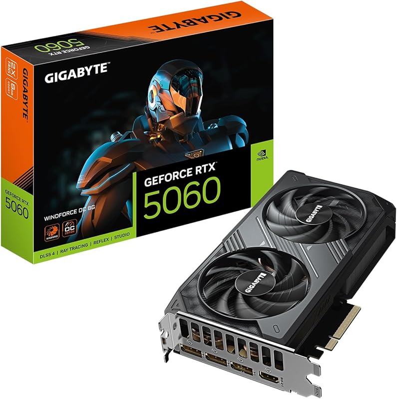 GIGABYTE GeForce RTX 5060 WINDFORCE OC 8G Graphics Card, 8GB 128-bit GDDR7, PCIe 5.0, WINDFORCE Cooling System, GV-N5060WF2OC-8GD Video Card Elite