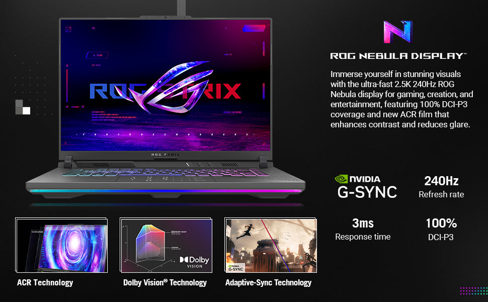 ASUS ROG Strix G16 (2025) Gaming Laptop, 16” ROG Nebula 16:10 2.5K 240Hz/3ms, NVIDIA® GeForce RTX™ 5070, AMD Ryzen™ 9 9955HX Processor, 32GB DDR5-5600, 1TB PCIe Gen 4 SSD, Wi-Fi 6E, Windows 11 Home Elite