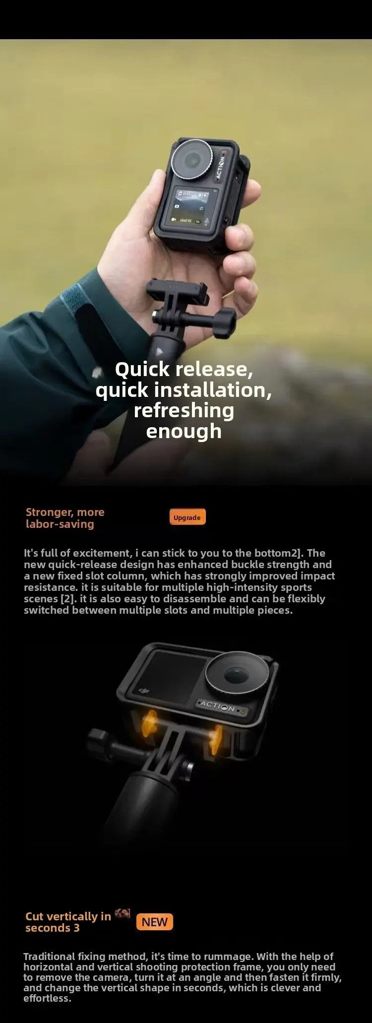 DJI  Action 3 Standard  With Quick-release Design for Easy Horizontal and Vertical Mounting 4K/120fps & Super-Wide FOV Elite