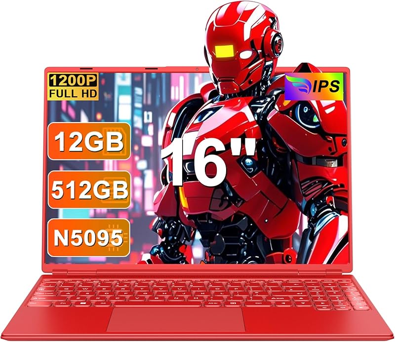 2025 16 Inch Gaming Laptop N5095 (Up to 2.9 GHz) 12GB+512GB SSD Support 1TB Expand Win 11 Laptops 1920 * 1200 FHD Screen 5G WiFi BT 4.2 Webcam Cooling Fan Numeric Keypad-Purple Elite