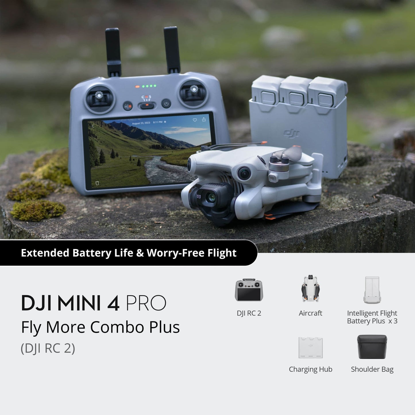 Brand-New DJI Mini 4 Pro Fly More Combo Plus: FHD Video, 10km Range, Omnidirectional Drone for Beginners at 249g Remote Control Elite